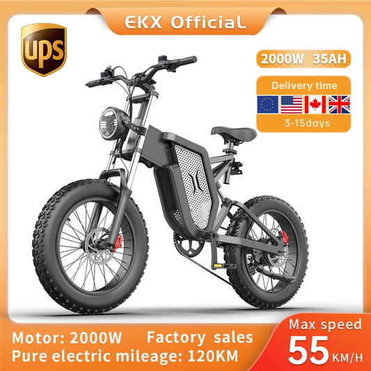 EKX X20 Electric Bike Moped 20 Inch Fat Tire 2000W 48V 10AH Mens Road Aluminum Electric Bicycle