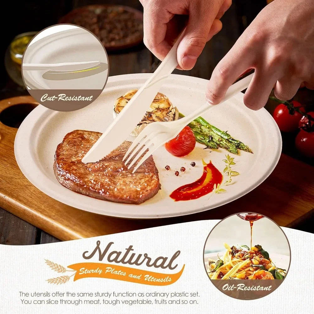 350pcs Compostable Paper Plates Set