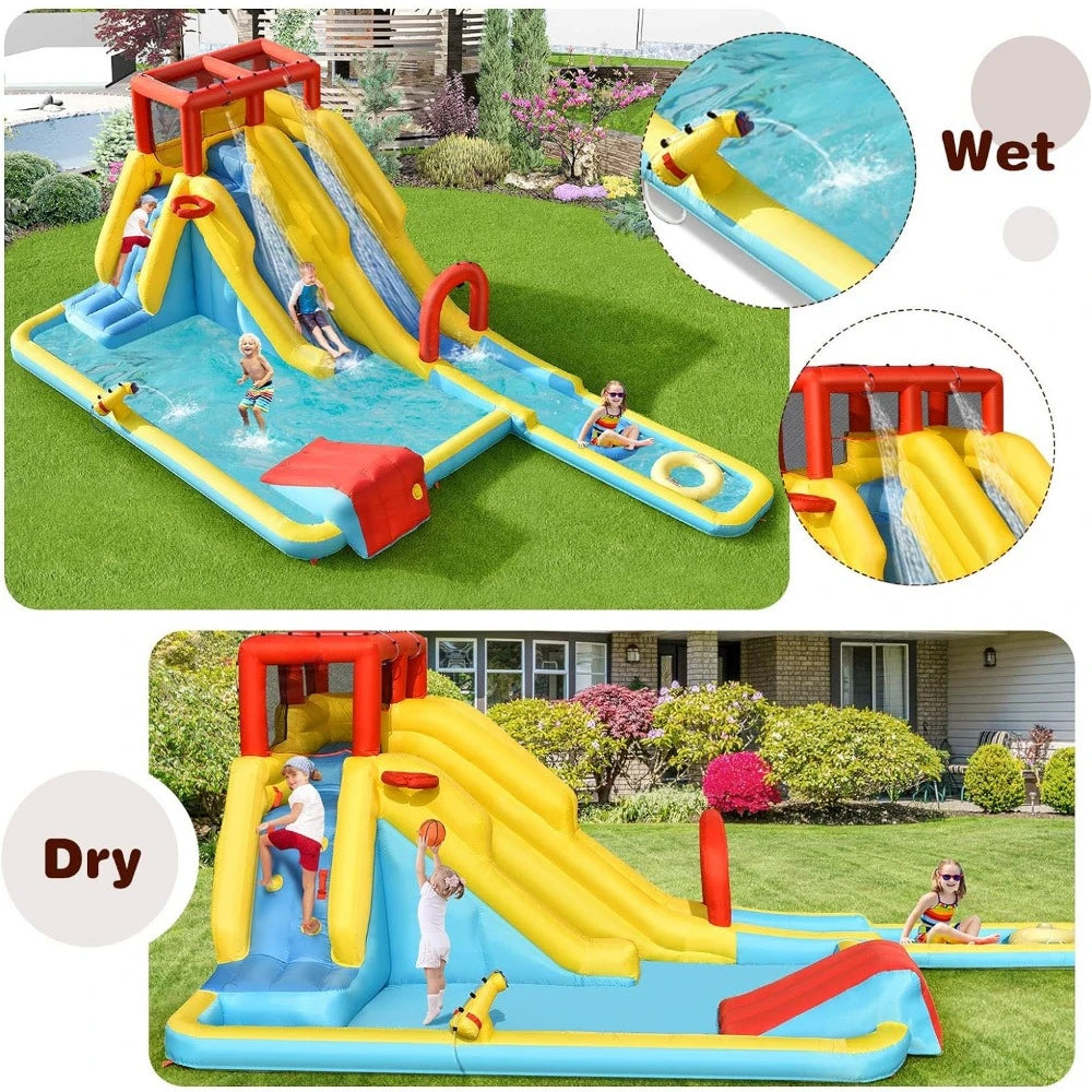 Inflatable Water Slide, 20.5x11FT Kids Mega Waterslide Park w/Dual Slides, 950W Blower