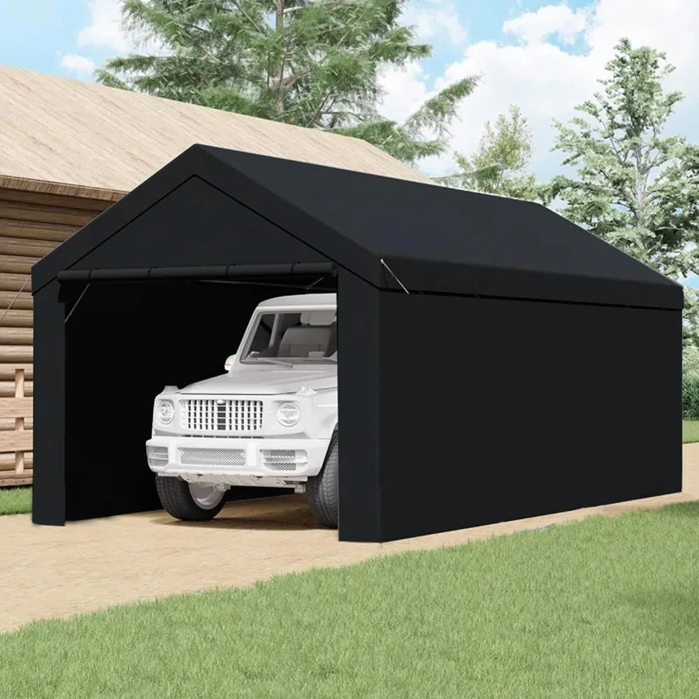 Canopy Domain 10 X 20 Foot Durable Portable Garage Carport Canopy Car Tent Sidewalls with Dual Zippers and Roll Up Door