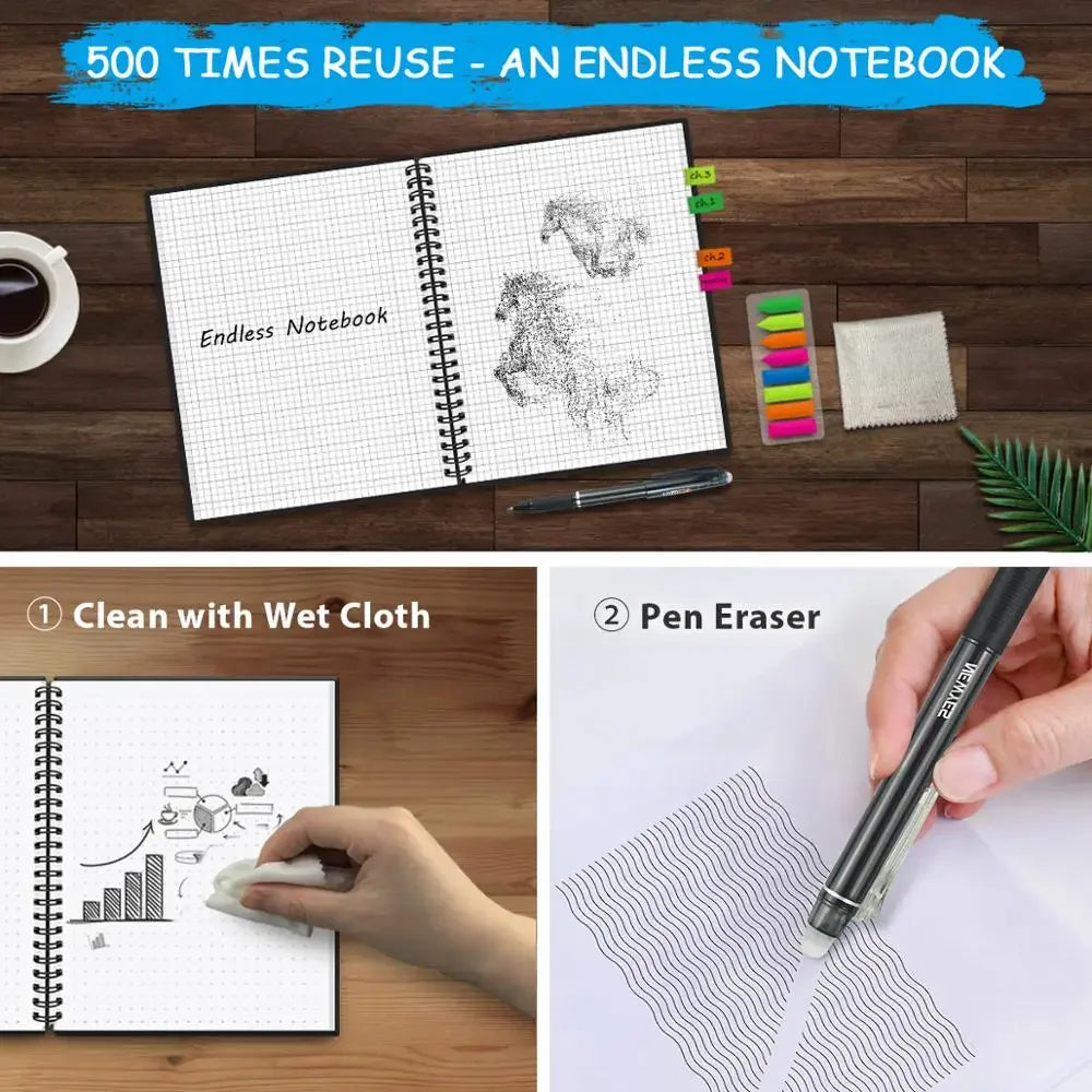 A4 Reusable Erasable Notebook With Pen&Cloth