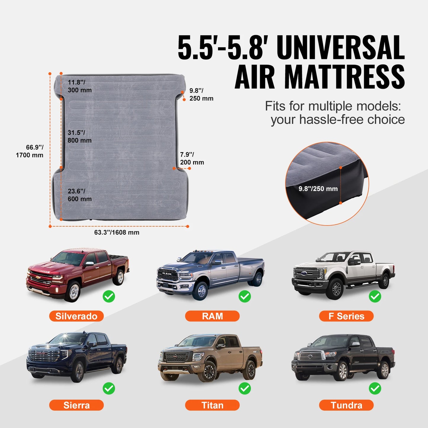 VEVOR Truck Bed Air Mattress Full Size Short Truck Beds Inflatable Air Mattress Camping Bed