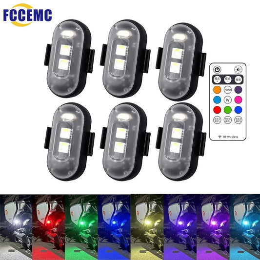 RGB Mini Pocket Aircraft LED Motorcycle Strobe Light Remote Signal