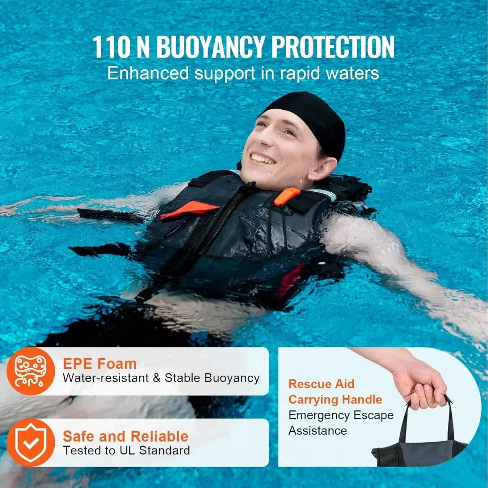 Life Vest for Watersports, Life Jacket with Waterproof Nylon & 80N Buoyancy