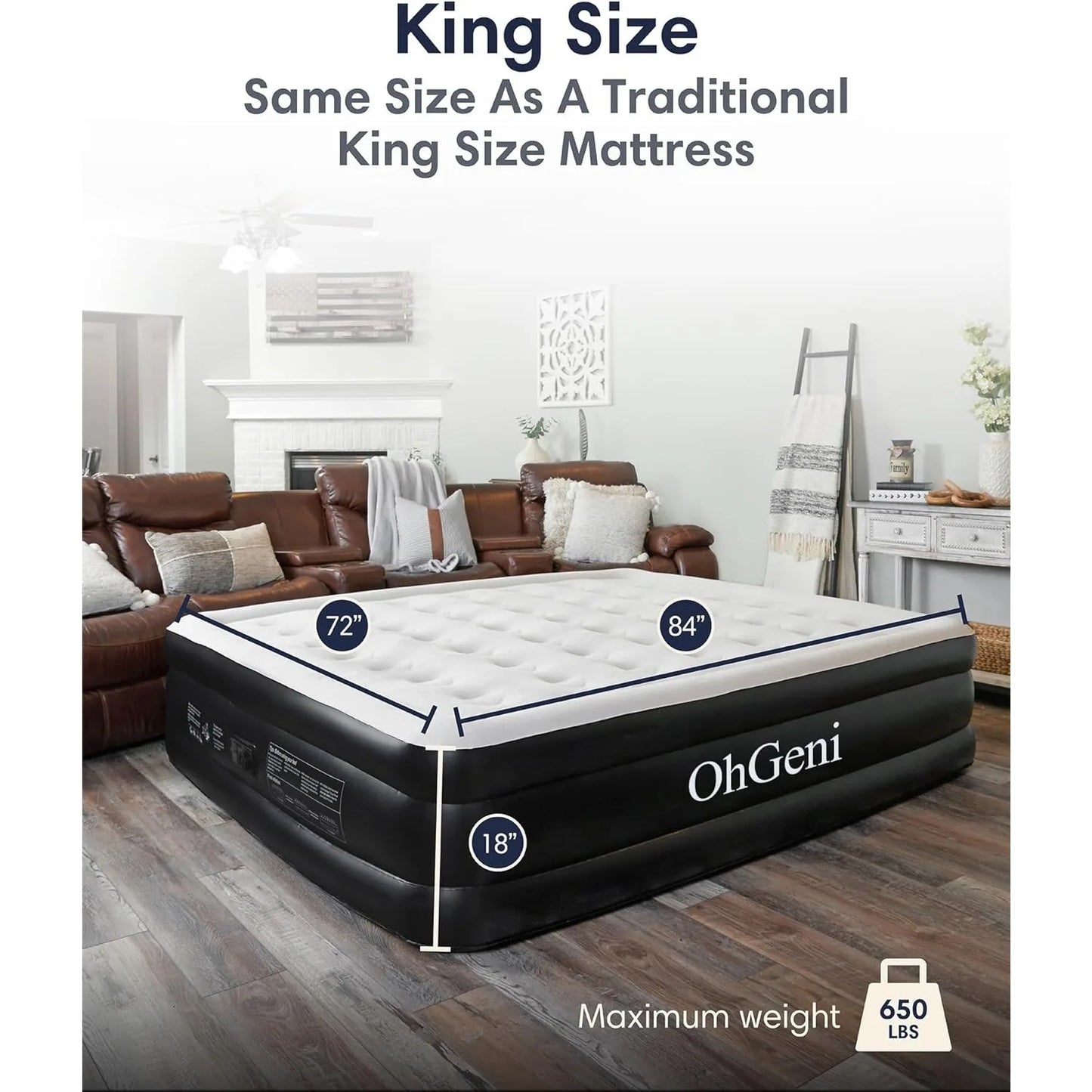 King Air Mattress with Built-in Pump for Guest 18" Tall Inflatable Blow Up Bed with Carrying Bag