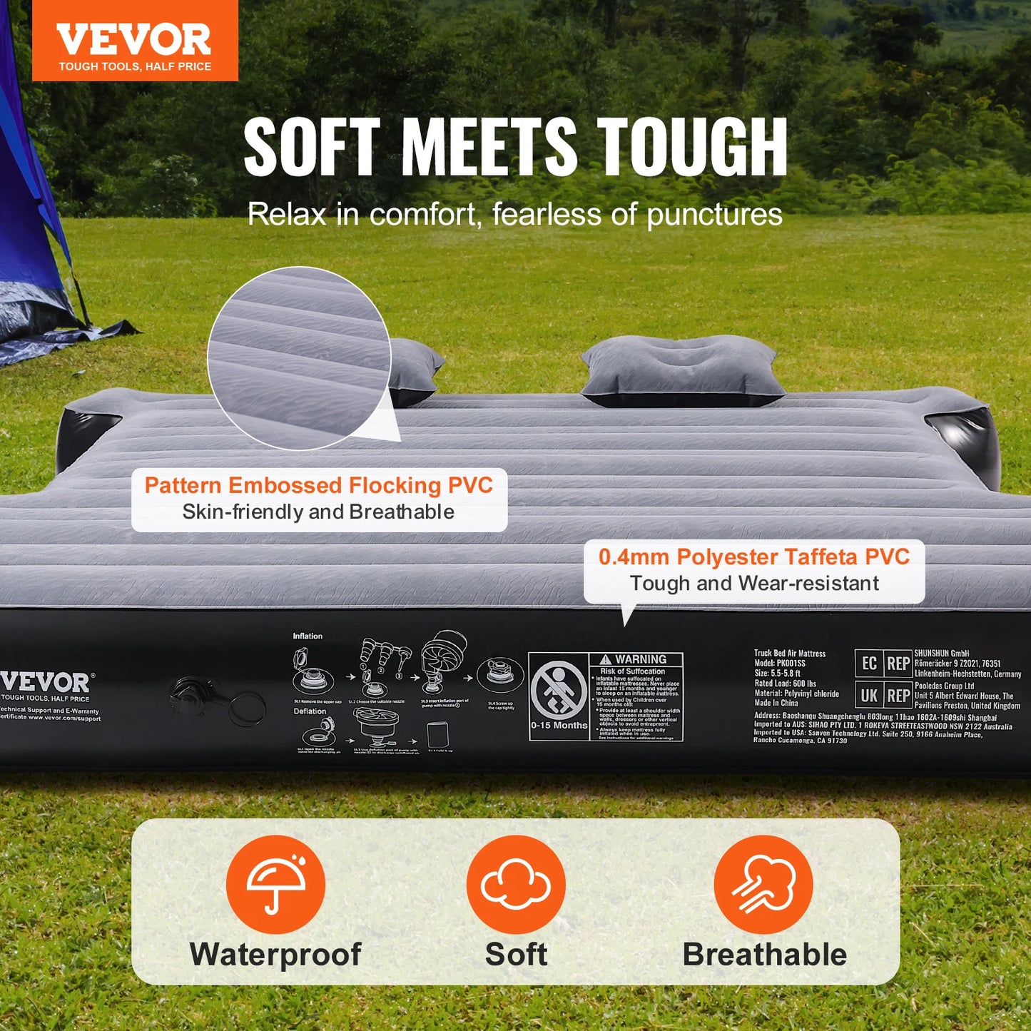 VEVOR Truck Bed Air Mattress Full Size Short Truck Beds Inflatable Air Mattress Camping Bed