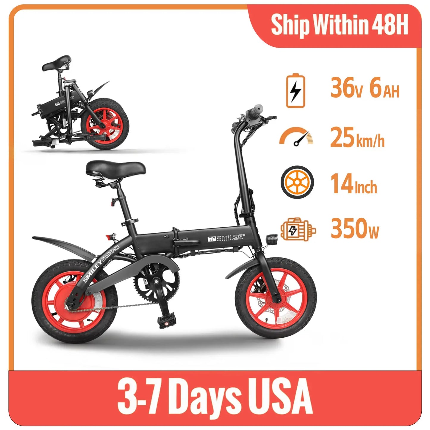 S7 Electric Bike US Stock 350W 14Inch 36V 6Ah Battery Up to 25km/h