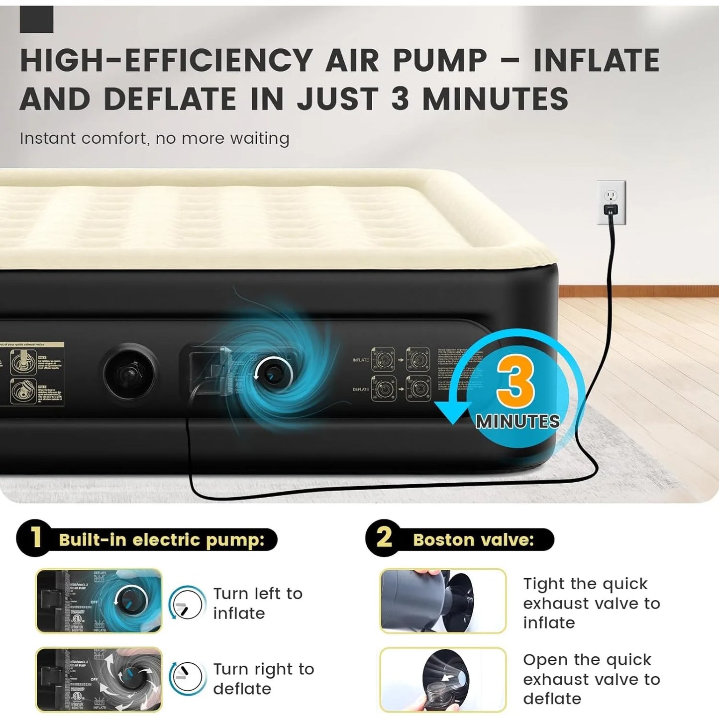 Luxury Air Mattress Queen with Built in Pump, 18'' High Double Mattress, Self Inflating Air Bed