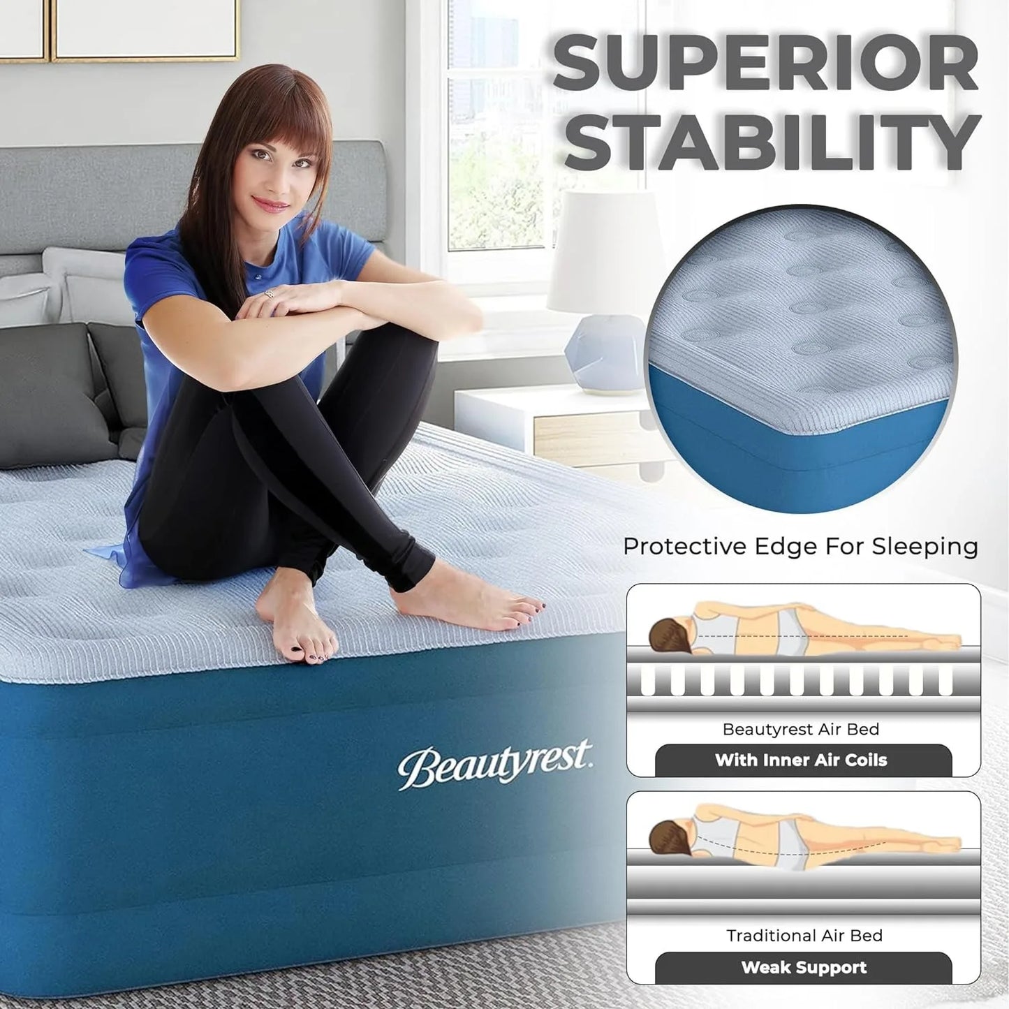 Comfort Plus Air Bed Mattress with Built-in Pump and Plush Cooling Topper, 17"