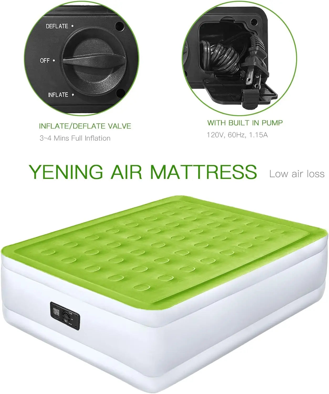 YENING Full Size Air Mattress with Built in Pump