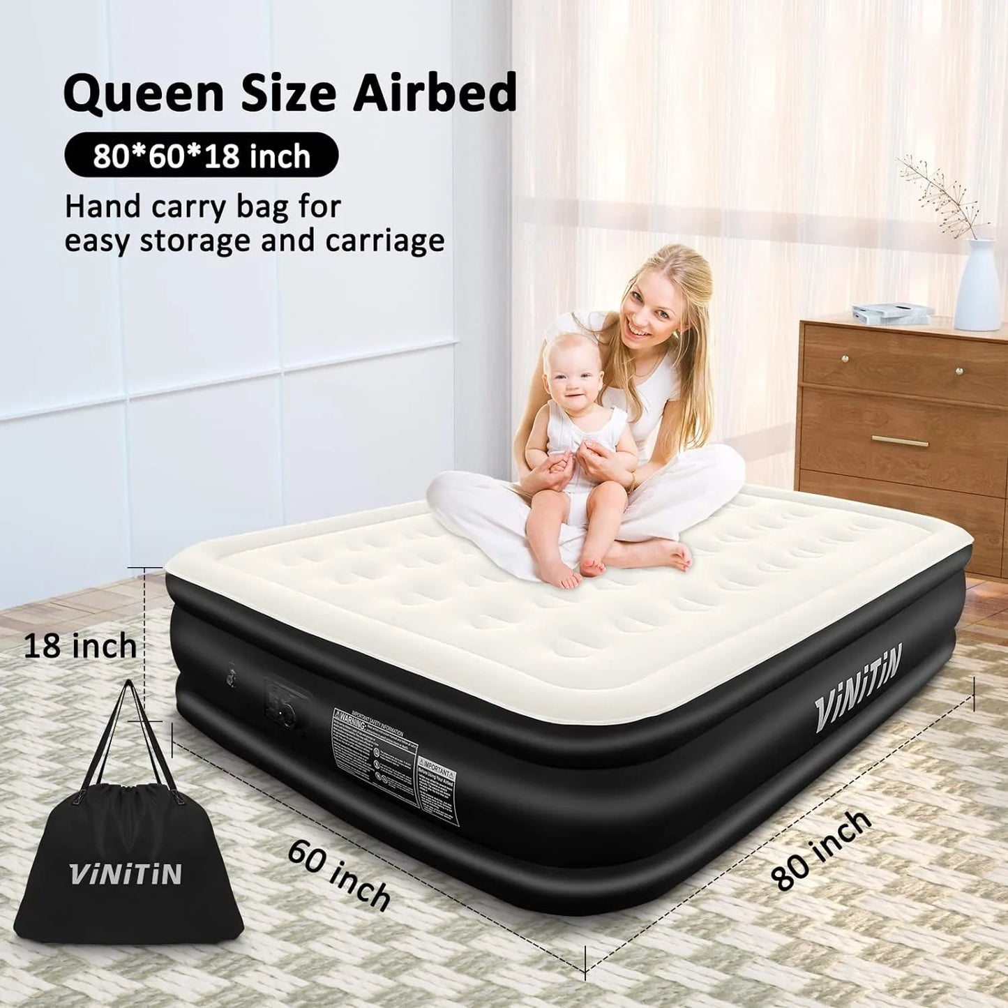 Queen Air Mattress with Built in Pump, 18"