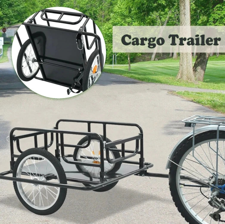 US Bike Cargo Trailer, Foldable Bicycle Trailer, Two Wheel Bike Luggage Wagon w/ Removable Cover wagon cart Cart 180 lbs