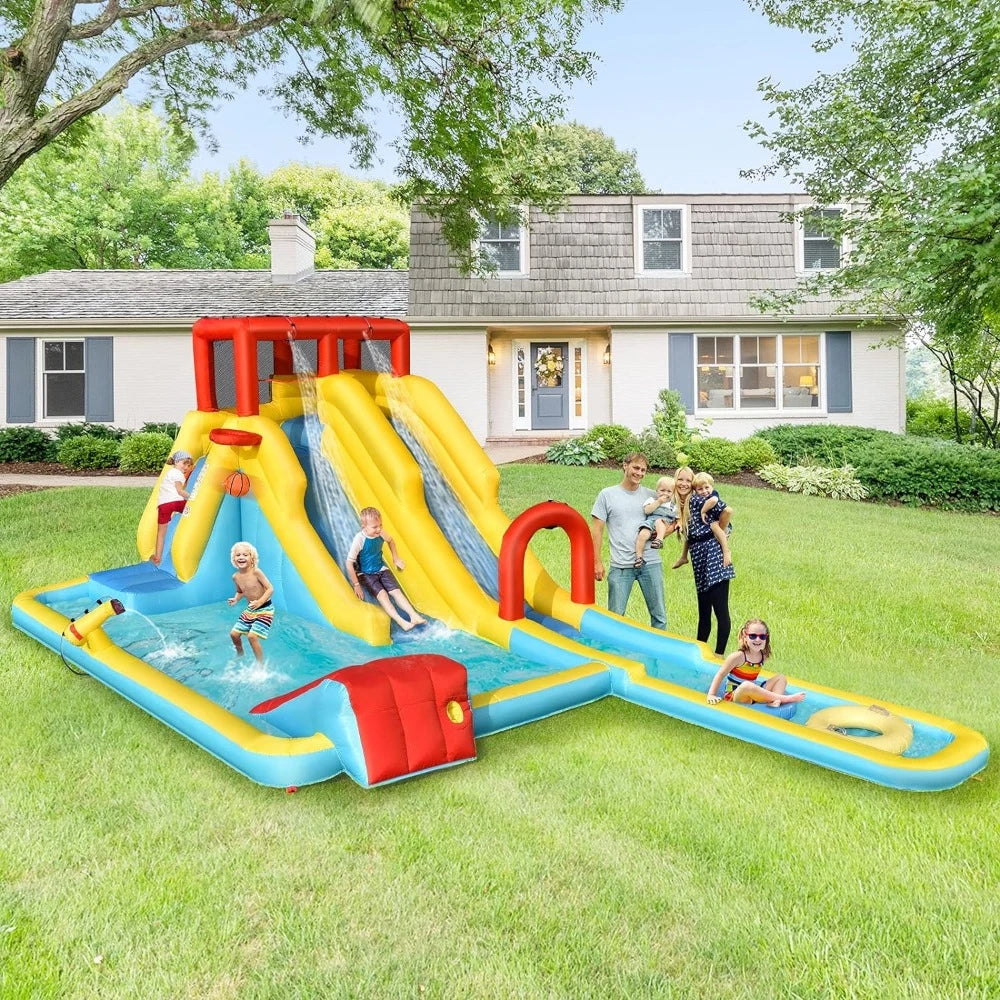 Inflatable Water Slide, 20.5x11FT Kids Mega Waterslide Park w/Dual Slides, 950W Blower