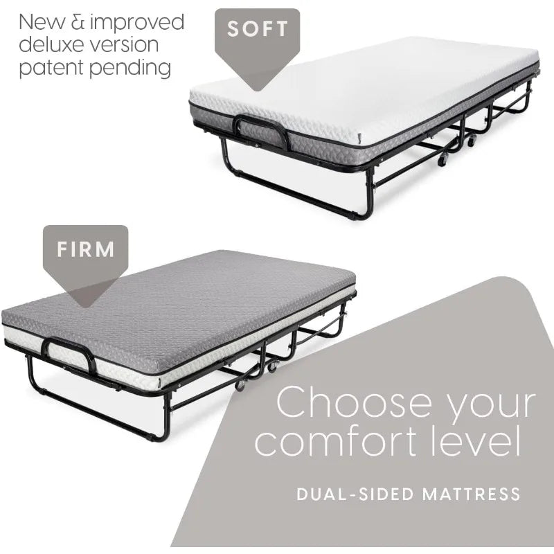 Deluxe Folding Bed – Twin Size - with Luxurious Memory Foam Mattress