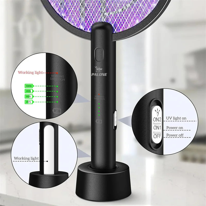 Electric Fly Swatter 4000V Bug Zapper Racket Fly Swatter with Battery Rechargeable Mosquito Killer