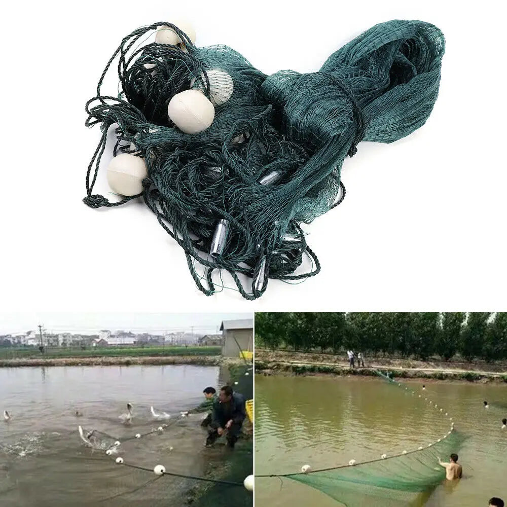 Green Fishing Net with Float Fish Trap Monofilament Small Mesh Fishing Accessories for Hand Casting