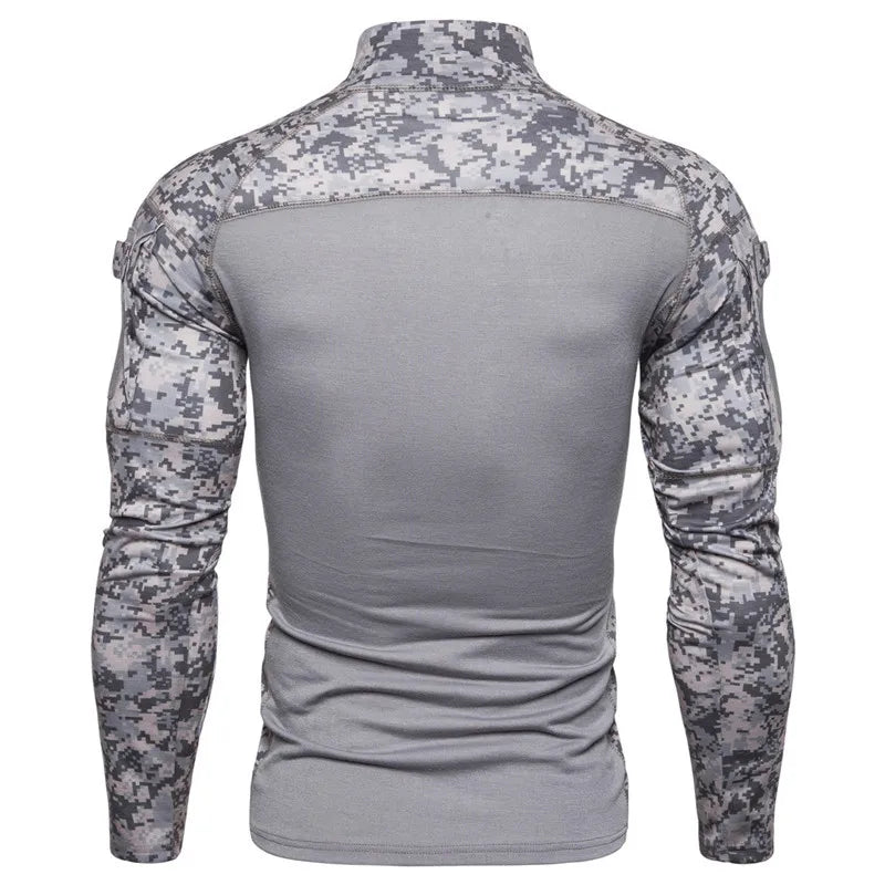 2024 Men's Military T-shirt Outdoor Elastic Fitness Camo Tactical Tops Long sleeved