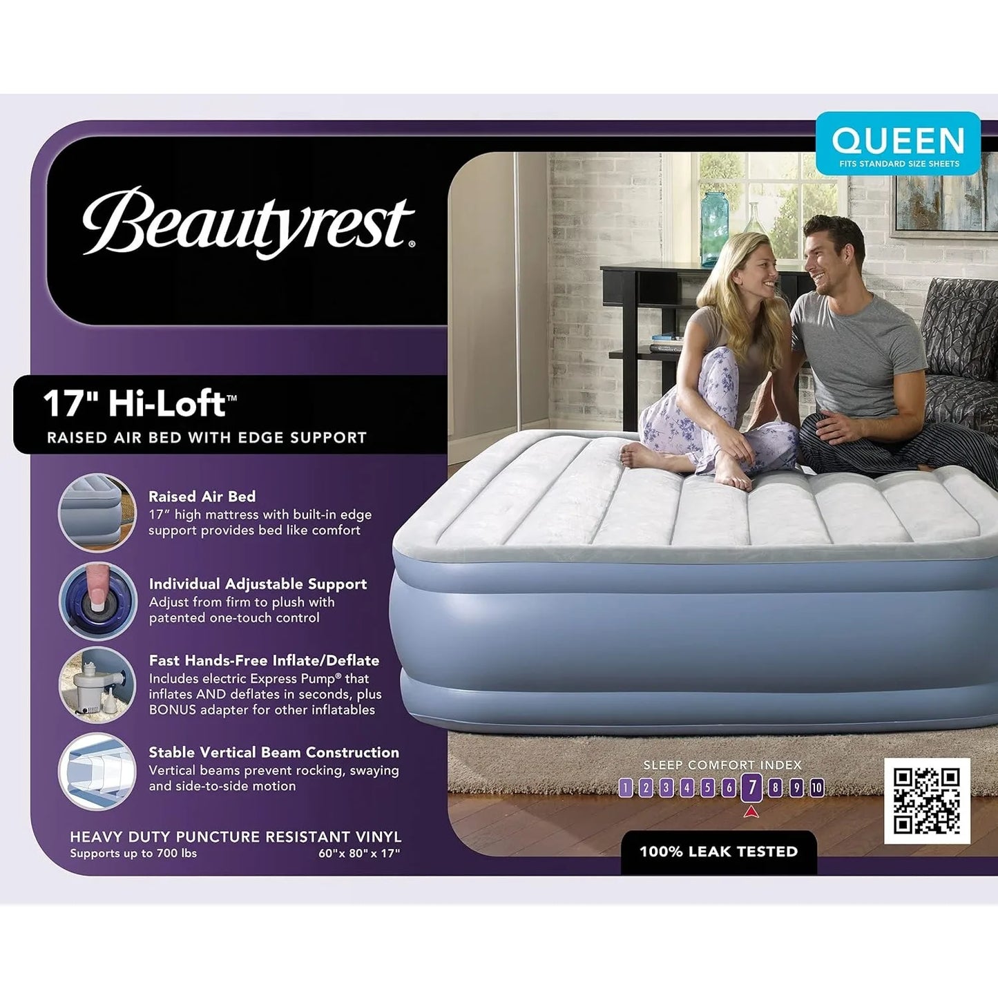 Hi Loft Air Bed Mattress with Pump and Edge Support, 17" Queen