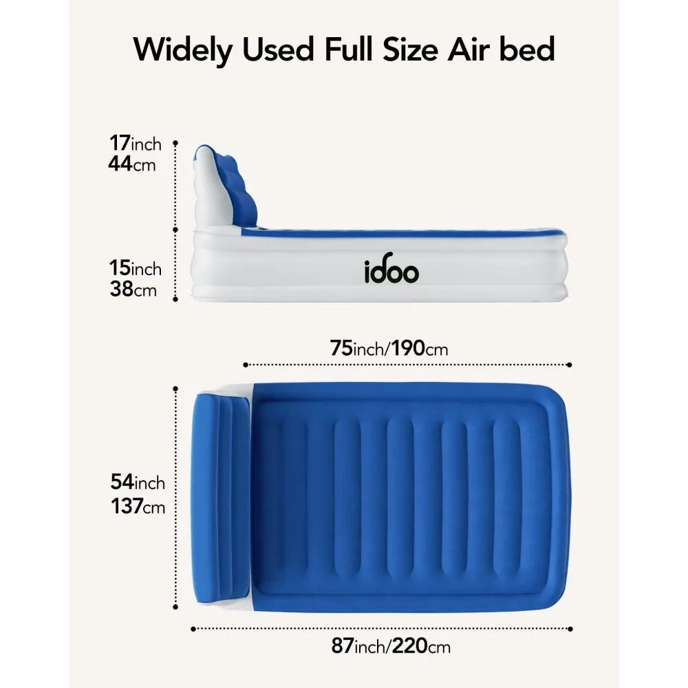 Full Air Mattress with Built in Pump, Inflatable Mattress with Headboard