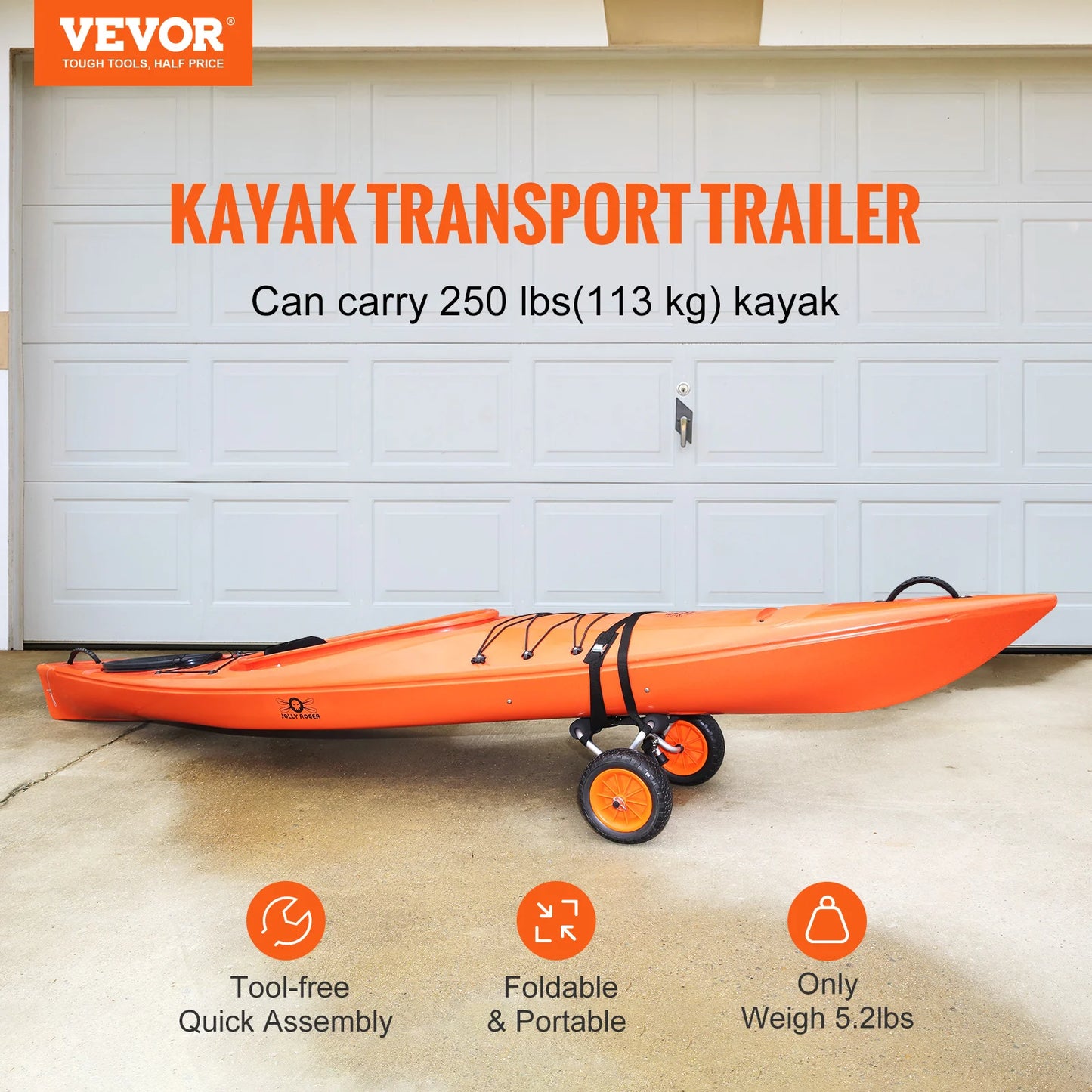 VEVOR Kayak Cart 250lbs Foldable Canoe Trolley