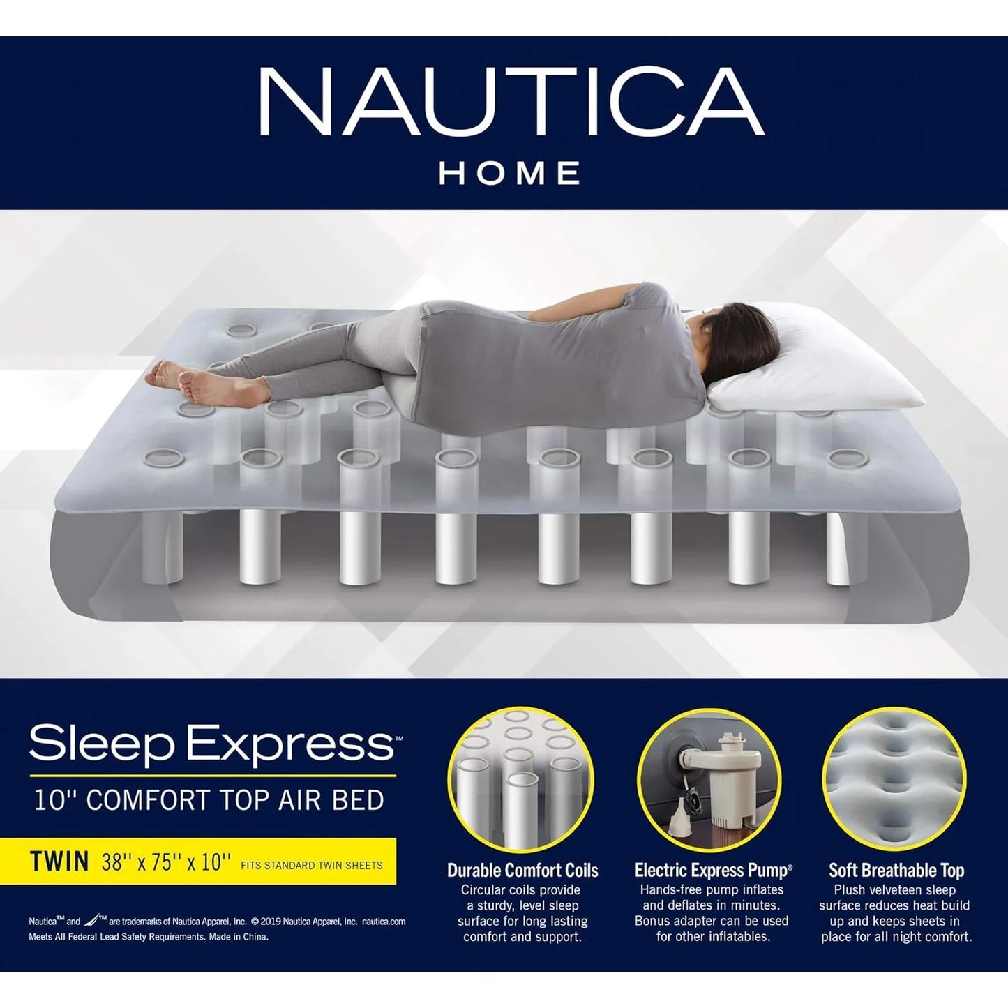 Nautica Home Express Sleep Air Mattress Inflatable Bed