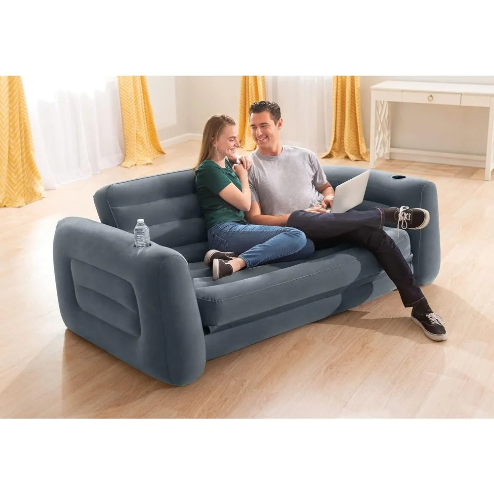 Inflatable Furniture Set with Pull Out Sofa Chair Twin Sized Air Bed Mattress and 2 Pull Out Sofa Bed