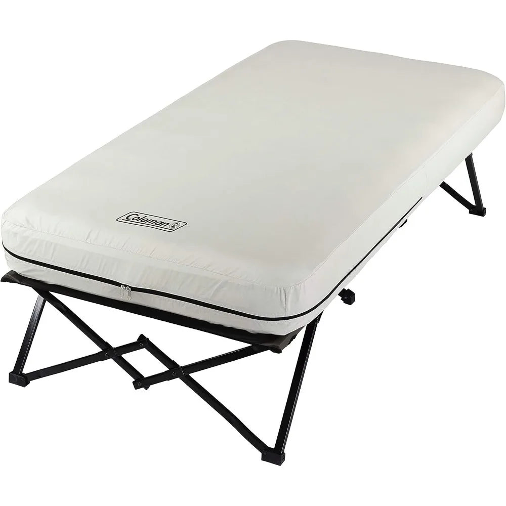 Camping Cot, Air Mattress, & Pump Combo, Folding Camp Cot & Air Bed with Side Table & Battery-Operated Pump