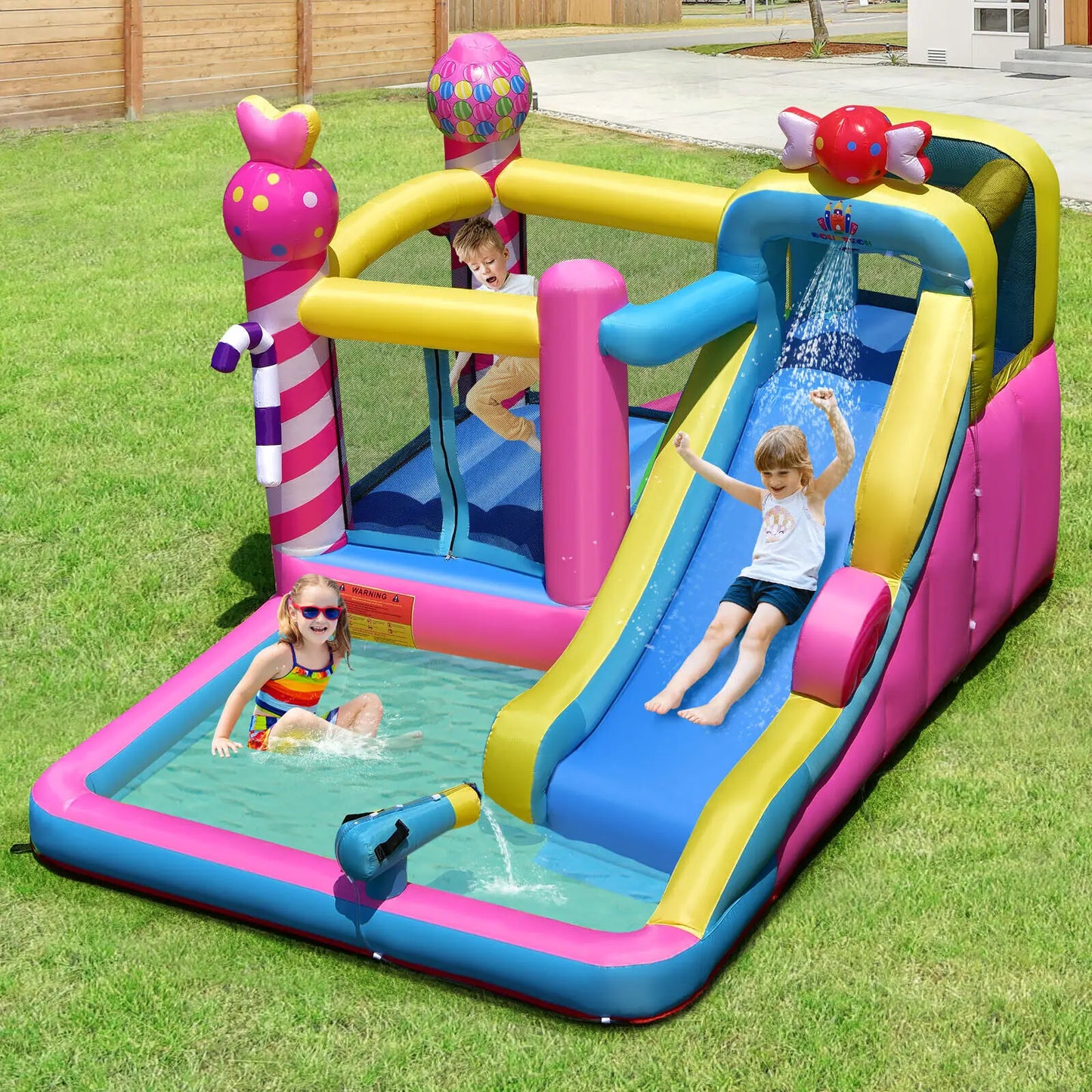 Costway Inflatable Bounce House Sweet Candy Bouncy Castle W/ Water Slide