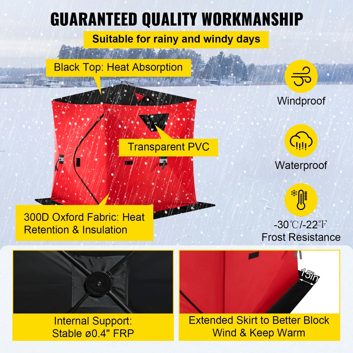 VEVOR Ice Fishing Tent Warm Awning Pop-Up 2-Person Oxford Fabric Waterproof Windproof Canopy for Winter Fishing Camping Hiking