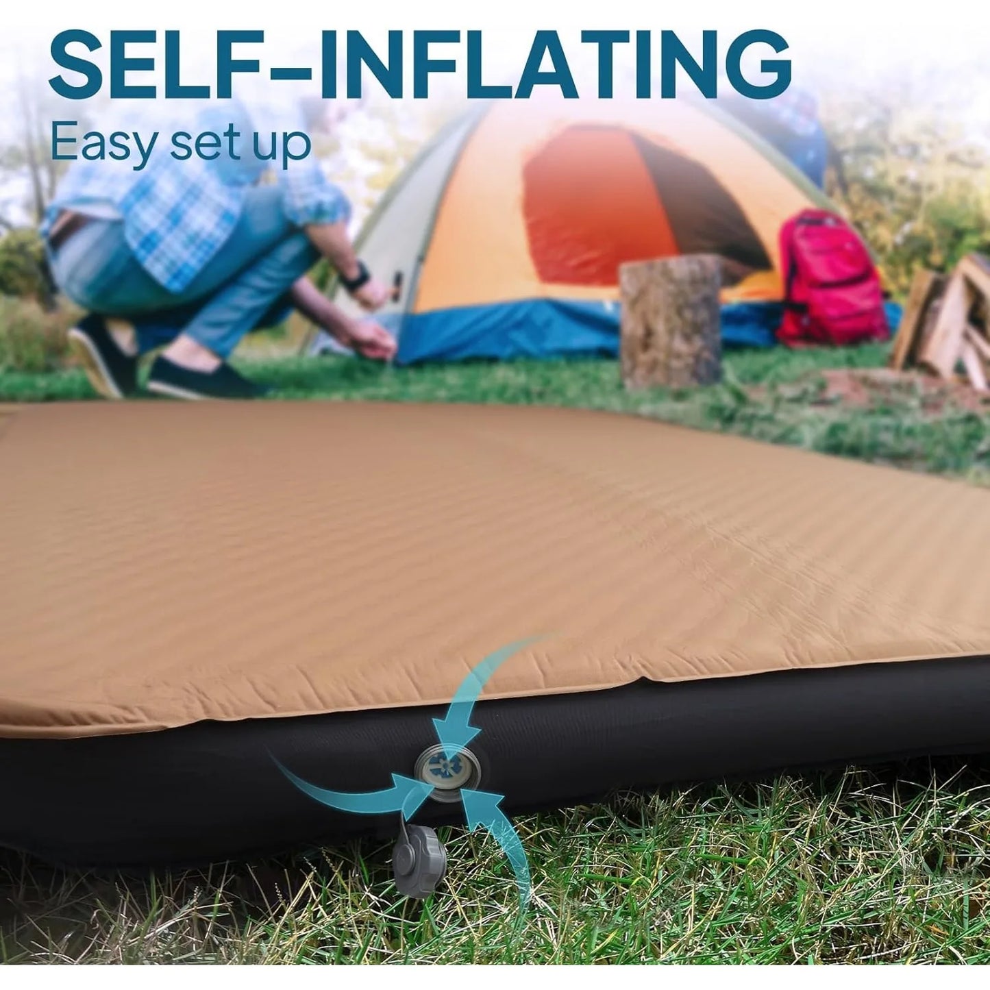 4.5” Thick Self Inflating Sleeping Pad with Solid Foam, Camping Mattress