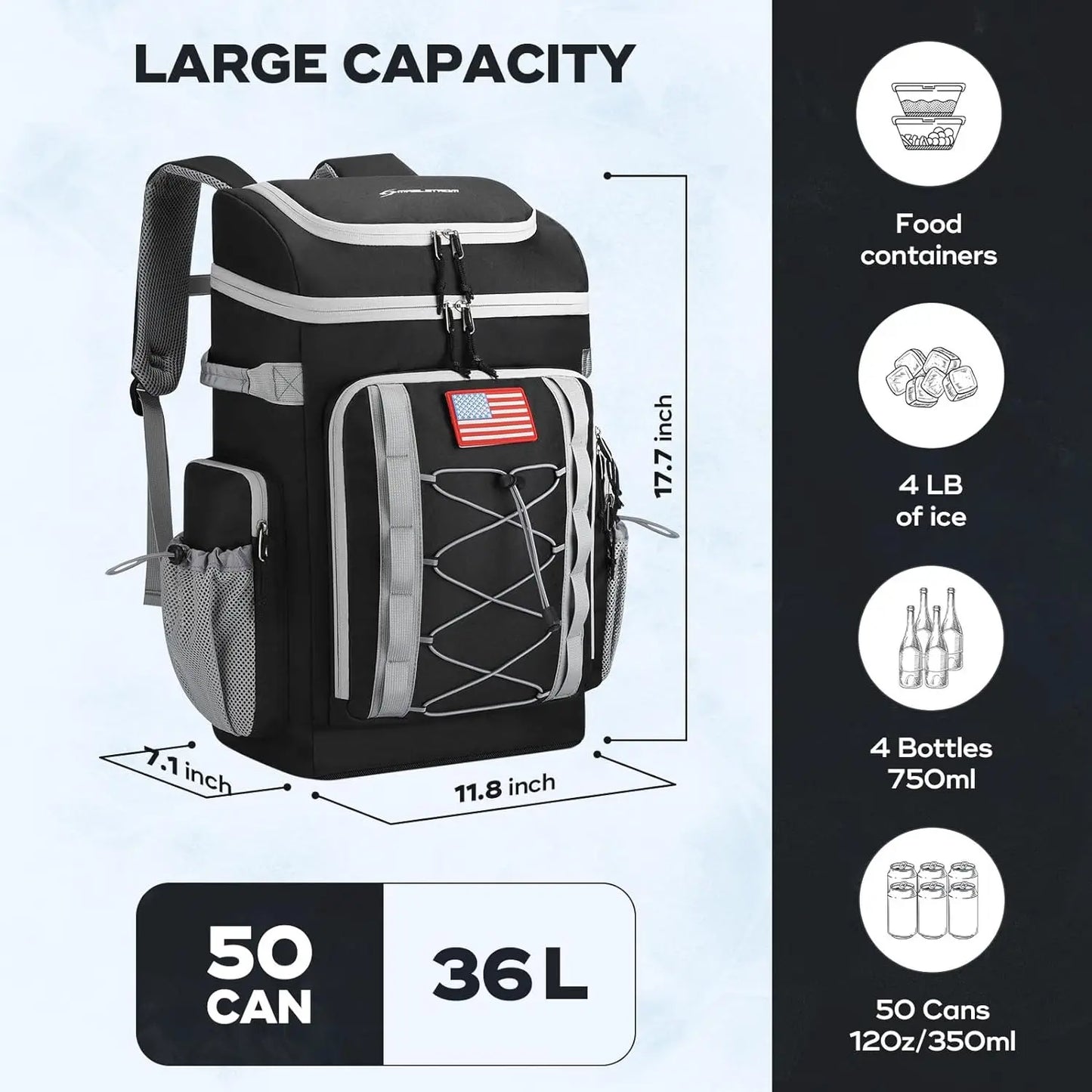 Maelstrom Backpack Cooler,Soft Lightweight Leakproof Cooler Backpack,50 Can Insulated Cooler Bag,Keeps 50 Cans Hot/Cold