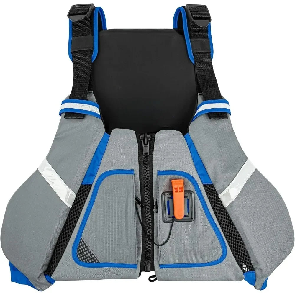 Life Jacket Breathable Mesh High Back for Comfort Double Expandable Zippered Pocke Adult Watersport Universal Vest