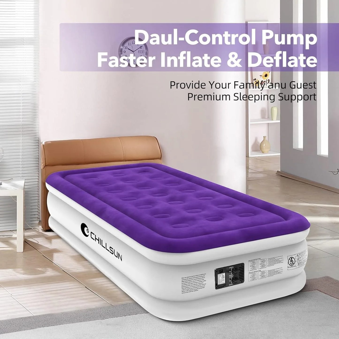 Twin Air Mattress with Built in Pump,16" Durable Blow Up Bed Double-High