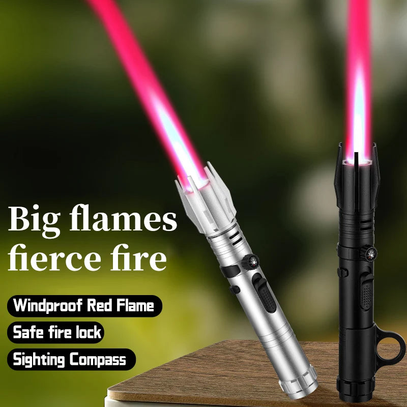 Metal Lightsaber Style Gas Lighter Powerful Red Flame Turbine Jet Torch