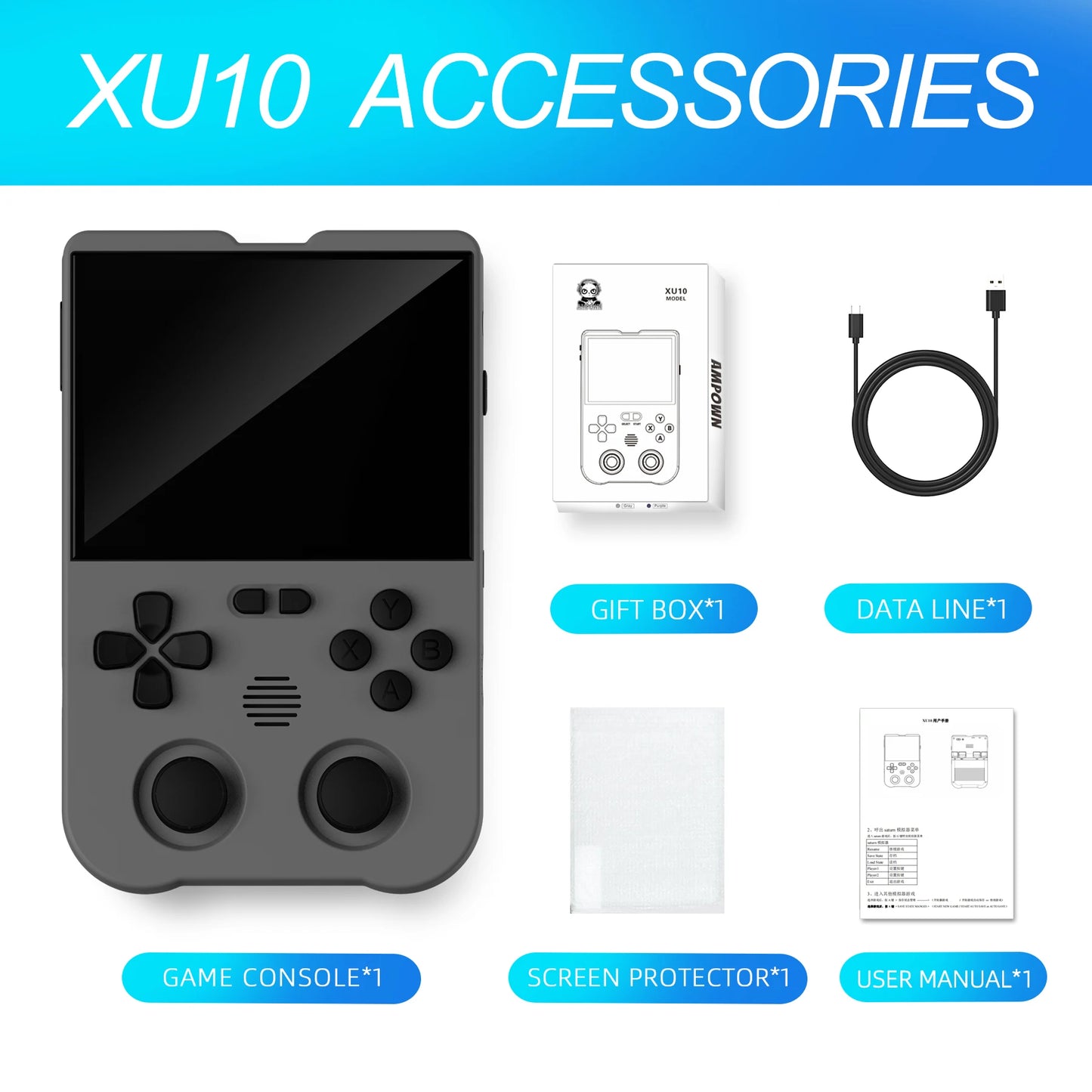 Ampown XU10 Handheld Game Console 3.5" IPS Screen