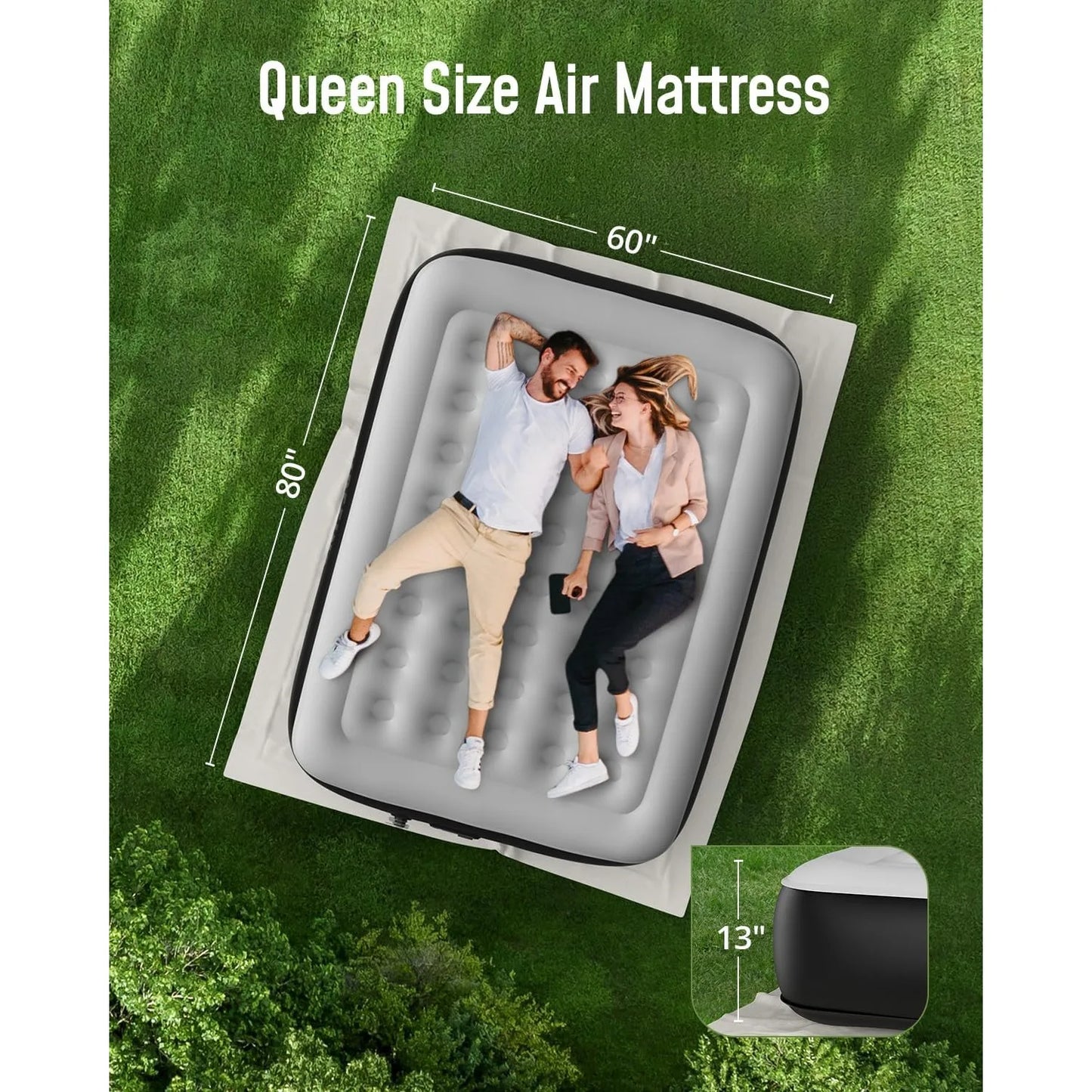 Queen Air Mattress with Built-in Pump 13", Blow up Mattress in 3 Mins