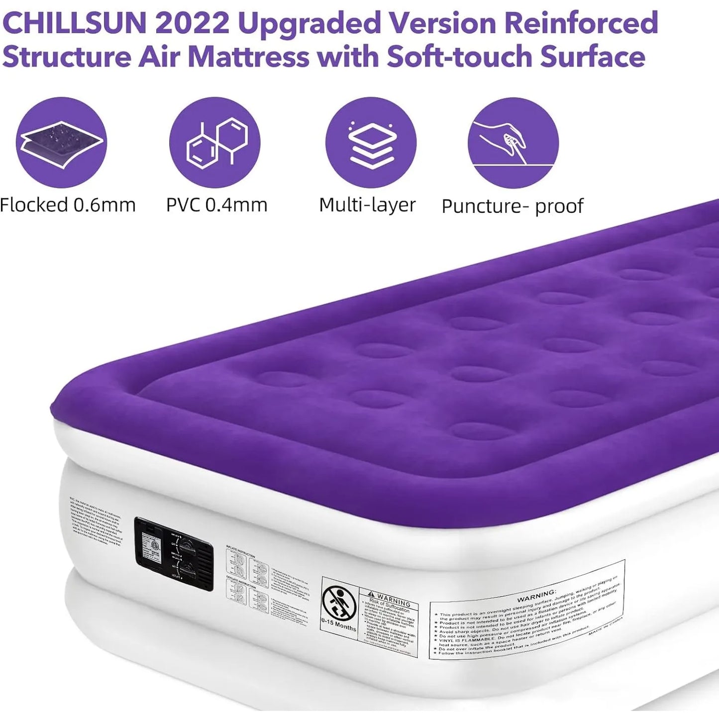 Twin Air Mattress with Built in Pump,16" Durable Blow Up Bed Double-High