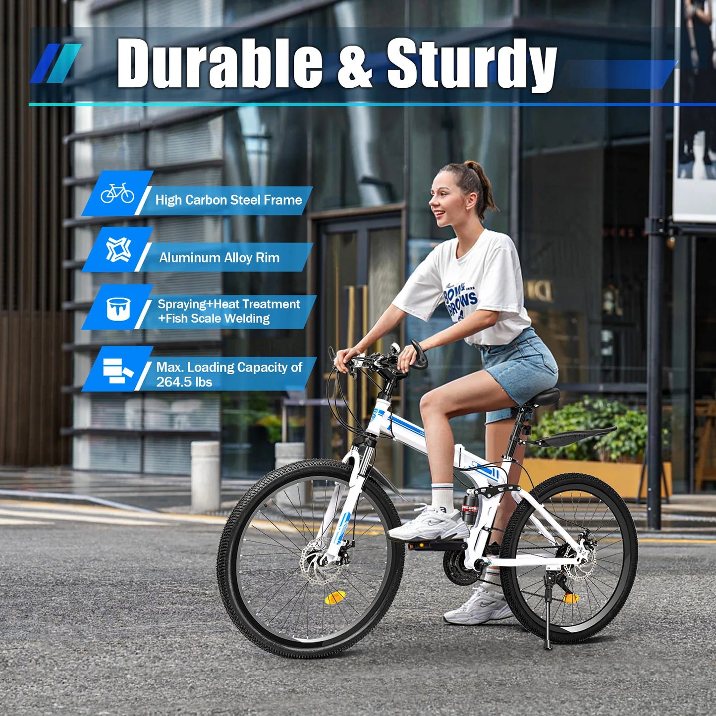 26 Inch Outdoor Mountain Bike, 21 Speed Foldable Bicycle