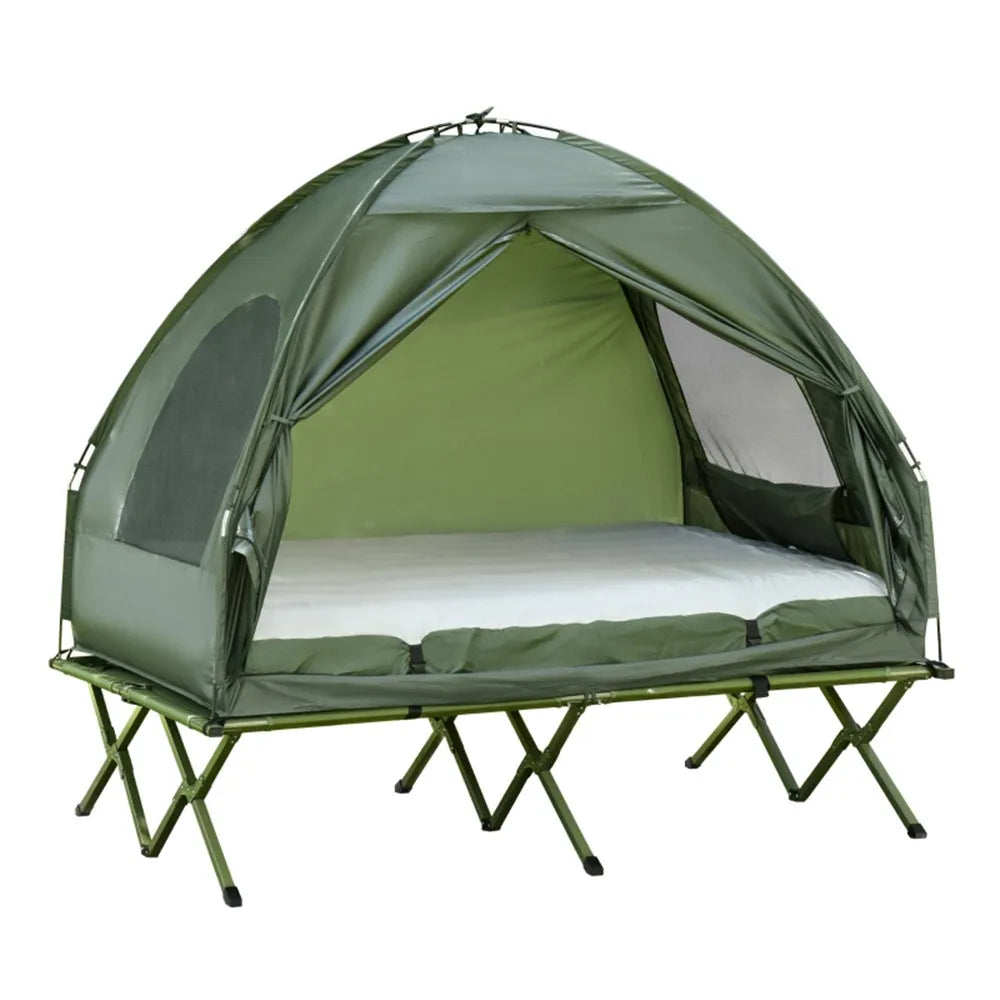 Foldable Camping Cot with Tent, Bedspread and Thick Air Mattress