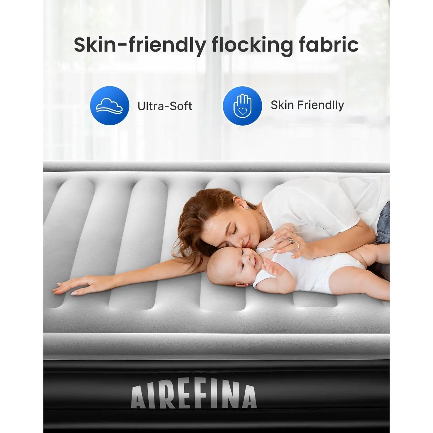 Air Mattress Full with Built in Pump and Headboard, Inflatable Bed with Quick-Inflation