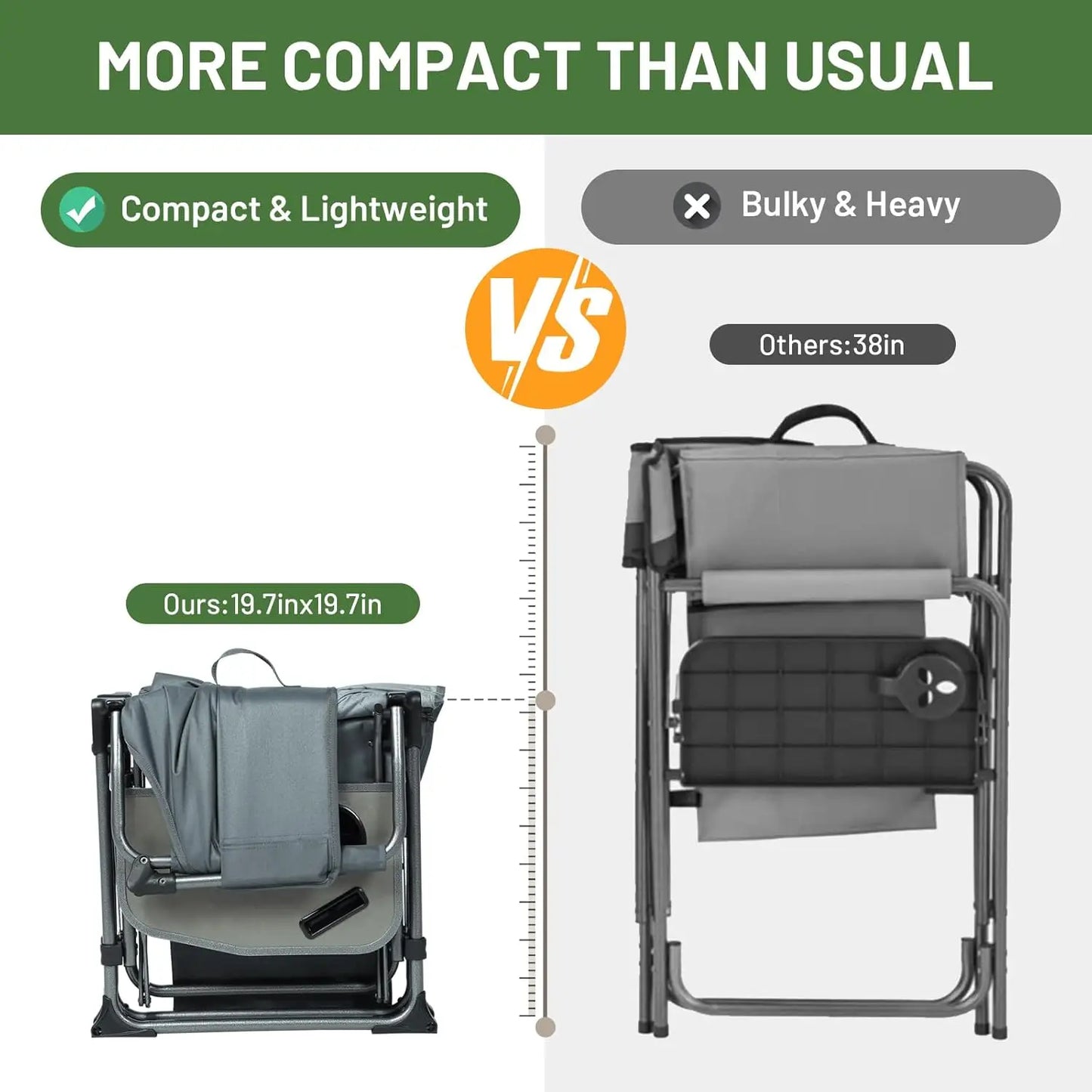 Heavy Duty Camping Chair with Compact Size, Portable Directors Chair with Side Table and Pocket