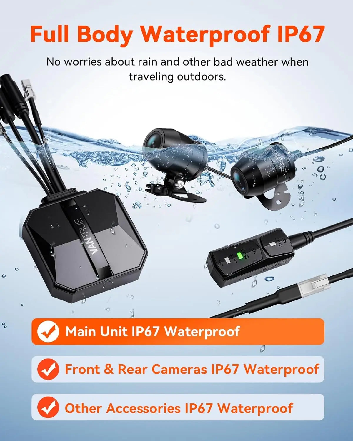 F1 Motorcycle 4K Front and Rear Dash Cam, 4K + 1080P Motorcycle Camera, GPS, Full Body Waterproof, Wi-Fi