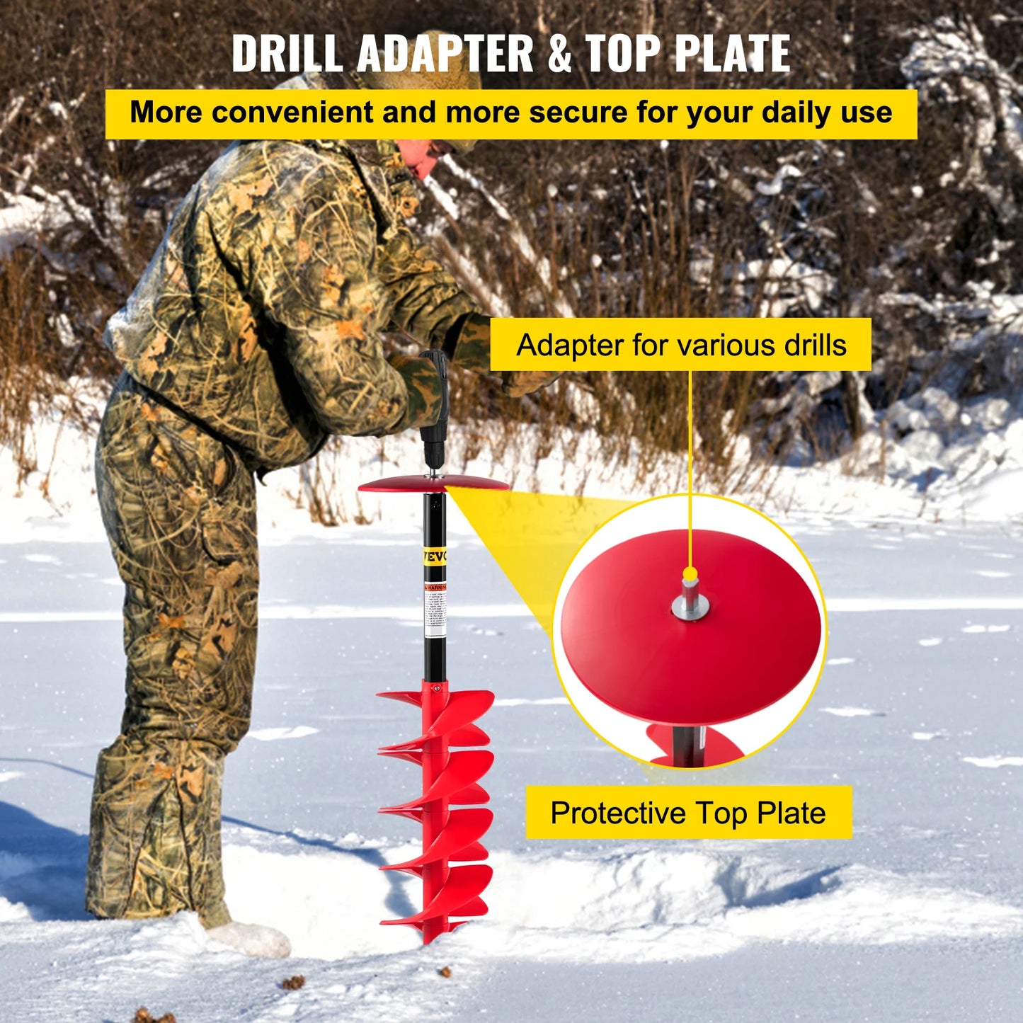 VEVOR Ice Drill Auger, 6" Diameter Nylon Ice Auger,39" Length Ice Auger Bit,Auger Drill with 11.8" Extension Rod,for Ice Fishing