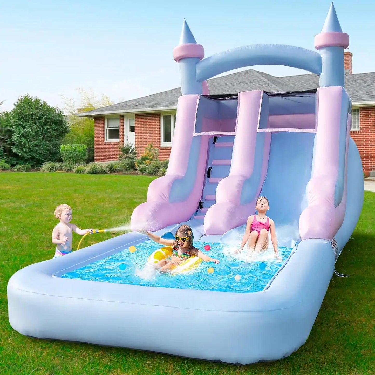 21ft Commercial Grade Blue And Pink Inflatable Water Slide with Splash Pool