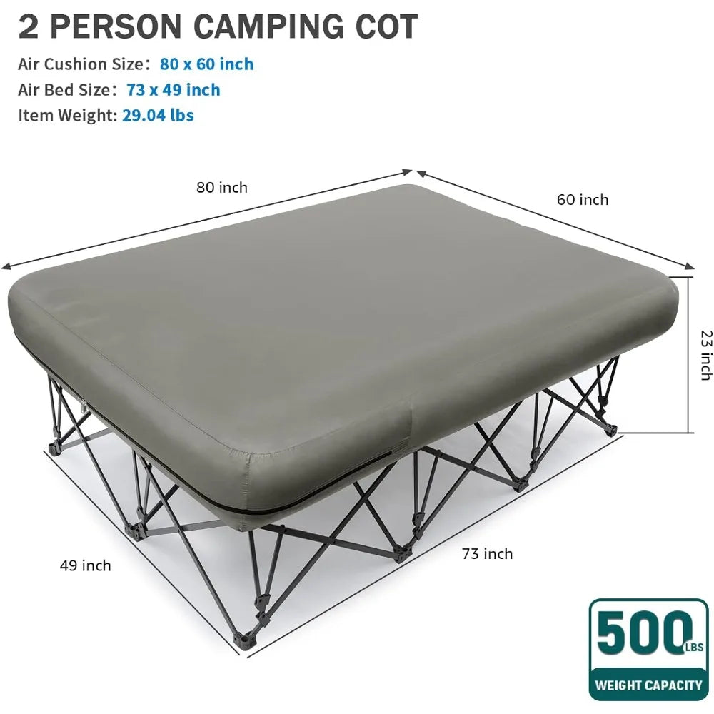 KAMPKEEPER 2 Person Camping Cot,Folding Camping Bed with Inflatable Air Mattress and Carry Bag