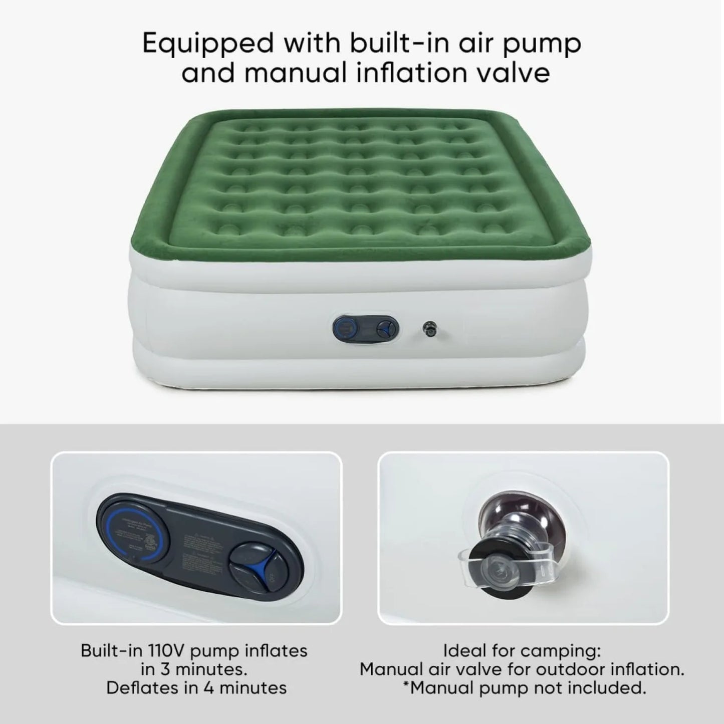 Air Mattress Queen Size with Built-in Pump Firm Support Quick Self Air Bed with Manual Inflation Valve for Home Guest Camping