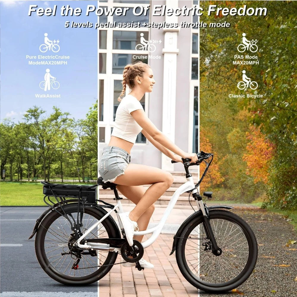 Electric Bike for Adults, 26" Commuter Electric Bicycles, 7-Speed, LCD Digital Display, Suspension Fork, Cruise Control