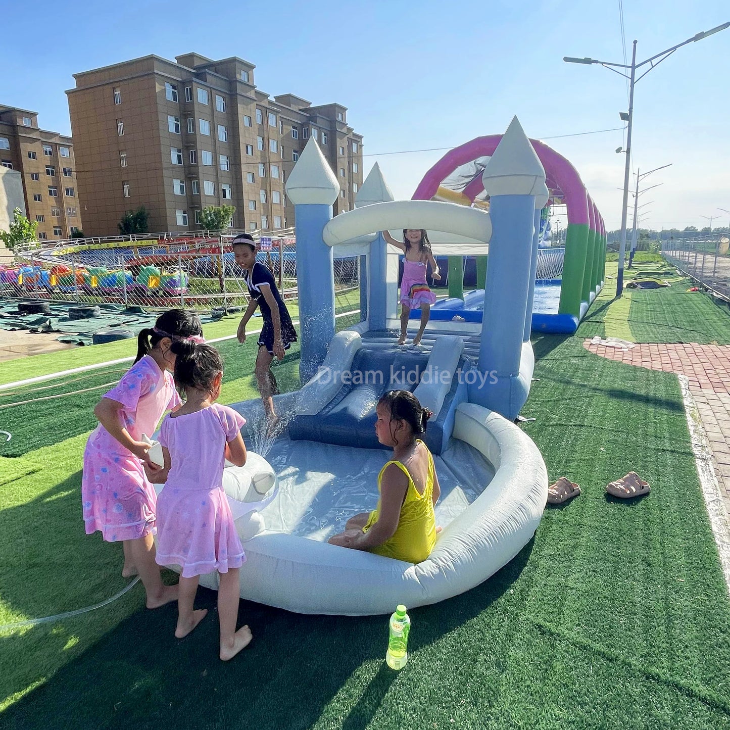 Water Park Outdoor Dolphin Water Slide With Ball Pit