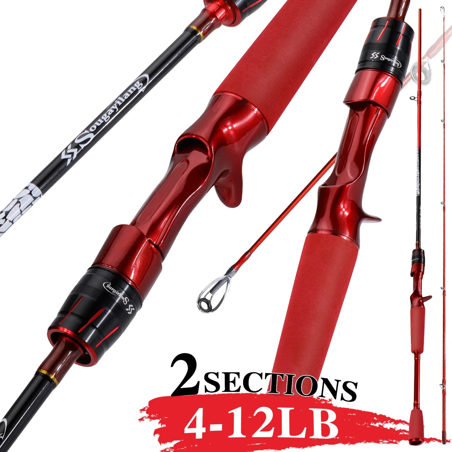 Sougayilang 1.8m Carbon Fishing Rod 2 Sections 4-12LB Casting/Spinning Fishing Rod