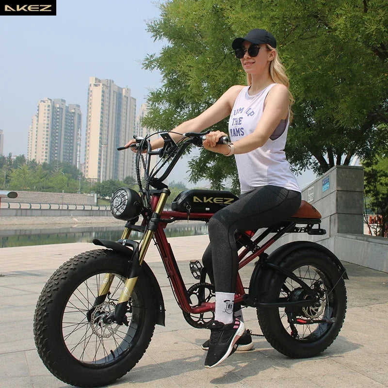 Retro Ebike 1500W 48V 36AH 20*4inch Fat Tire Electric bike Mountain Snow Electric Bicycles EU US Stock AKEZ Adult Motorcycle